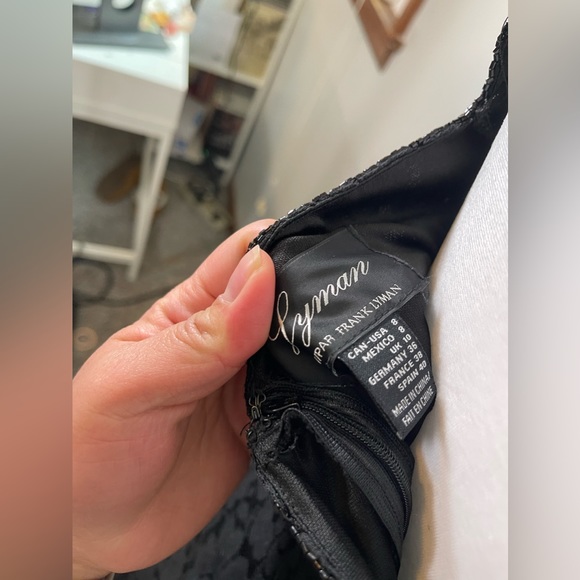 Frank Lyman Designs Black Lace Embroidered Sequined Cocktail Dress Cutout Beaded - Picture 5 of 7